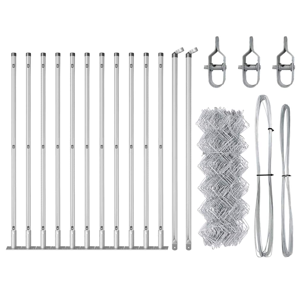 Kettengliedzaun mit Pfosten Silber 0,4 x 25 m Stahl